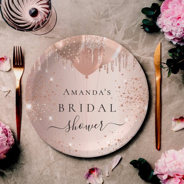 Brautparty Rose Gold Glitzer Ballons Glasur Pappteller (Von Creator hochgeladen)