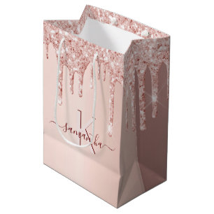 Brautparty Rose Gold Glitzer rosa Monogramm Mittlere Geschenktüte