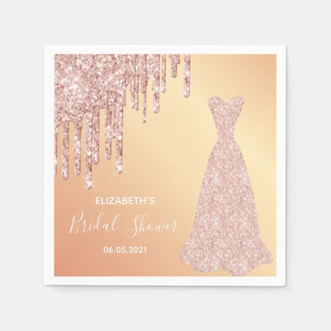 Brautparty Rose Gold Glitzer Tropfen Brautkleid Serviette (Vorderseite)