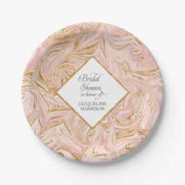 Brautparty Rose Gold Imitats Glitzer Marmorblau Pappteller