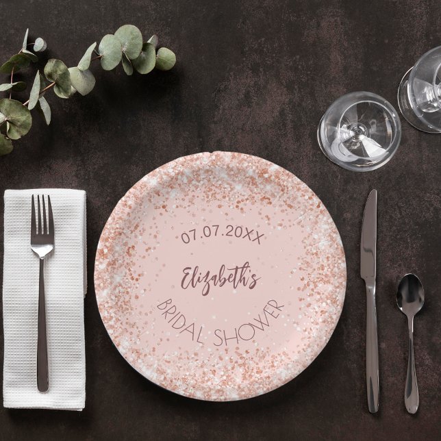 Brautparty Rose Gold Konfetti Name Pappteller (Von Creator hochgeladen)