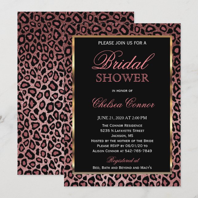 Brautparty - Rose Gold Leopard Muster Einladung (Vorne/Hinten)