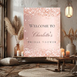 Brautparty Rose Gold Rosa Begrüßung Poster<br><div class="desc">Ein Begrüßungspposter für ein glamouröses Brautparty. Eine Rose Gold,  rosa Farbverlauf mit Konfetti dekoriert. Personalisieren und einen Namen hinzufügen. Zurück: kein Design</div>