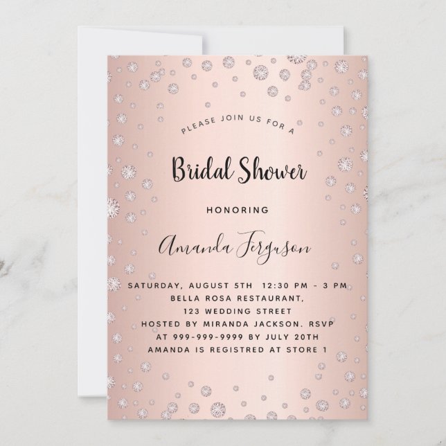 Brautparty Rose Gold rosa Diamanten glamourös Einladung (Vorderseite)