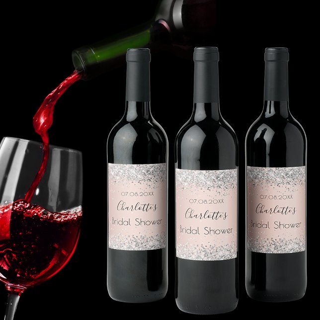 Brautparty Rose Gold Silberrösche Weinetikett (Von Creator hochgeladen)