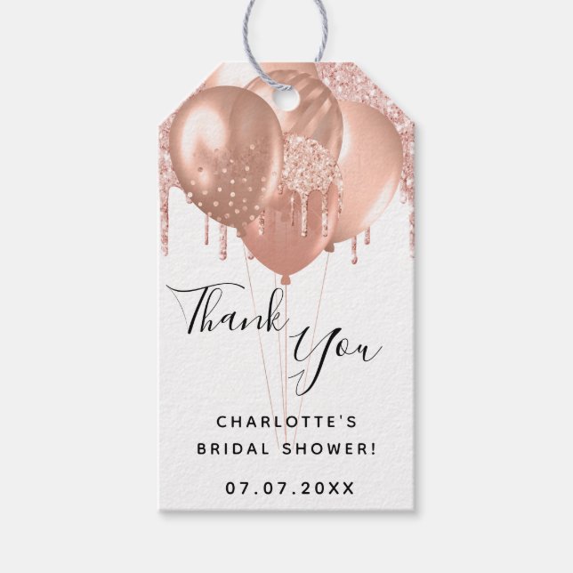 Brautparty Rose Gold Weißballon Danke Geschenkanhänger (Vorderseite)