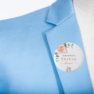 Brautparty Rose Goldblume Eukalyptus elegant Button