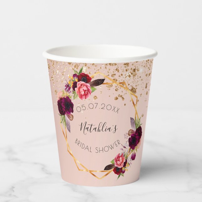 Brautparty Rose Goldbordeauxrot Pappbecher (Vorderseite)