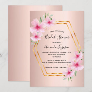 Brautparty Rose Goldrot Rosa Blume Geograf Einladung