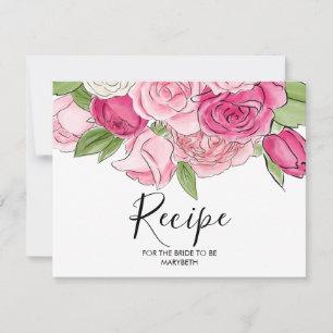 Brautparty Roses Rezept Karte für Wasserfarben Ros