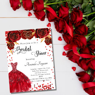 Brautparty Rot-Weiß-Kleid Rose Blume Einladungspostkarte