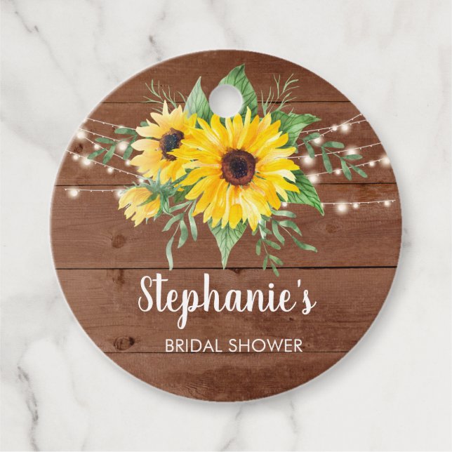 Brautparty Rustic Sonnenblumen Holz Danke Favo Geschenkanhänger (Vorderseite)
