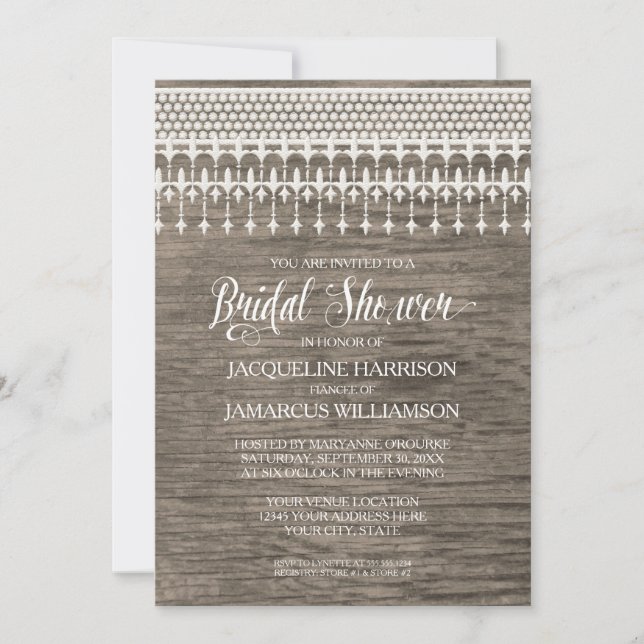 Brautparty Rustikale Holzzaun Spitzen Typografie Einladung (Vorderseite)