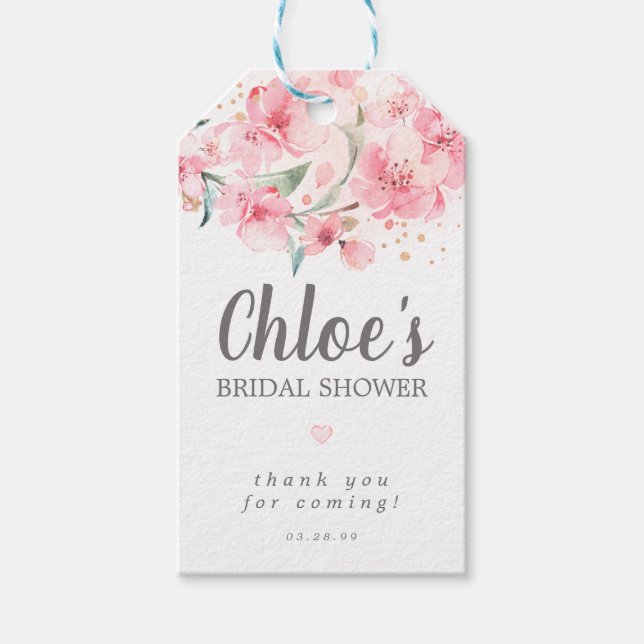 Brautparty Rustikaler Boho Blush Pink Floral Geschenkanhänger (Vorderseite)