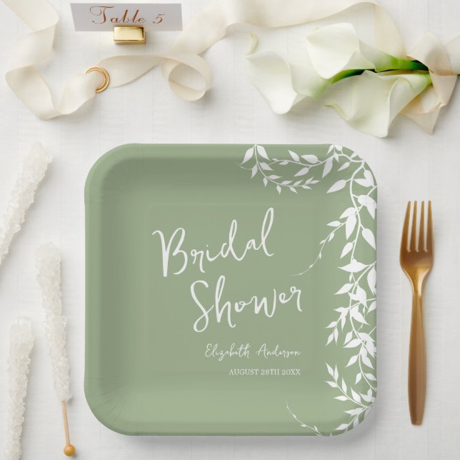 Brautparty "Sage Green Botanical Blätter" Pappteller (Hochzeit)