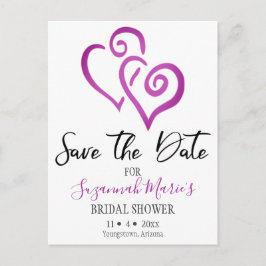 Brautparty Save the Date Magenta Linked Hearts Ankündigungspostkarte