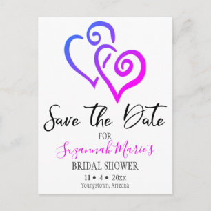 Brautparty Save the Date Pink Blue Hearts Annou Ankündigungspostkarte