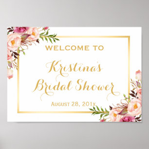Brautparty-Schild Elegant Chic Floral Goldrahmen Poster