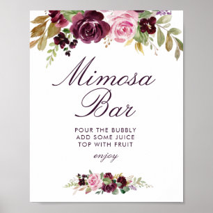 Brautparty-Schild mit lila Blumen und Mimosa-Bar Poster