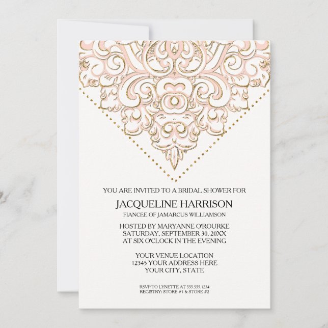 Brautparty Schöne Spitze sehen Damask Hochzeit Einladung (Vorderseite)