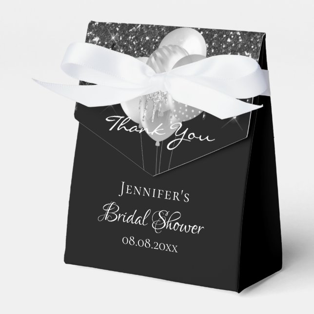 Brautparty-Schwarz-Silber-Glitzer-Ballons Geschenkschachtel (Vorderseite)