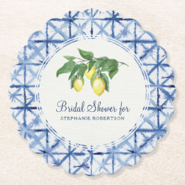 Brautparty Shibori Indigo Muster w Lemon Leaf Untersetzer