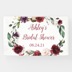 Brautparty Sign Banner Fabric Floral Maroon