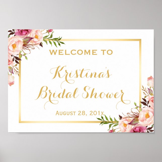 Brautparty signieren Eleganter Chic Floral Gold Ra Poster (Vorne)