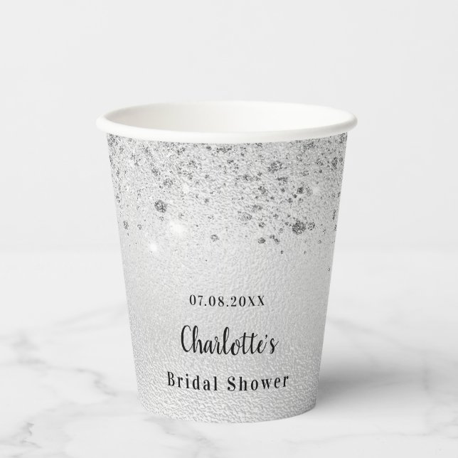 Brautparty silber Glitzer Pappbecher (Vorderseite)