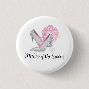Brautparty Silberne Schuhe Rosa Rosen Hochzeit  Button