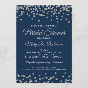 Brautparty Silver Imitats Glitzer Confetti Navy Einladung