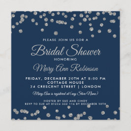 Brautparty Silver Imitats Glitzer Confetti Navy Einladung