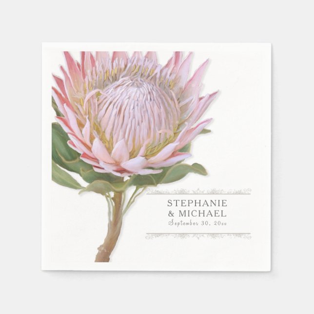 Brautparty Simple Modern Floral Pink Protea Serviette (Vorderseite)