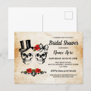 Brautparty Skulls Rose Rustikaler Bow Postkarte