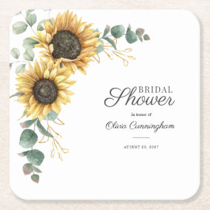 Brautparty Sonnenblume Faux Gold Floral Schrift Rechteckiger Pappuntersetzer