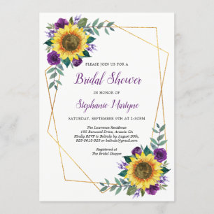 Brautparty Sonnenblumen Geometrische Blumen Lila Einladung