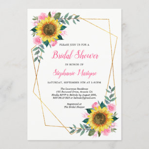 Brautparty Sonnenblumen Geometrisches Blumenrosa Einladung