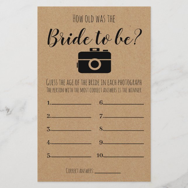 Brautparty-Spiel wie alt war die Bridakarte Flyer (Vorne)