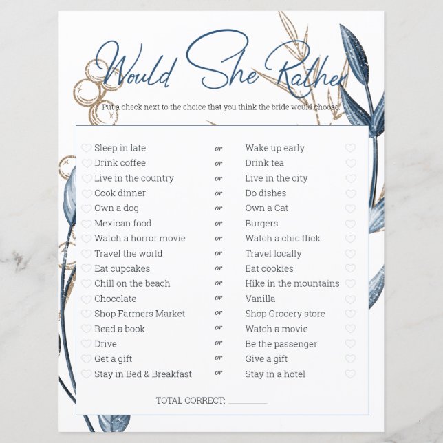 Brautparty-Spiel würde sie eher Blue Gold (Vorderseite)