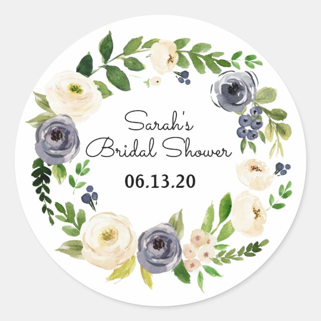 Brautparty Sticker Favoriten Blumenblau (Vorderseite)