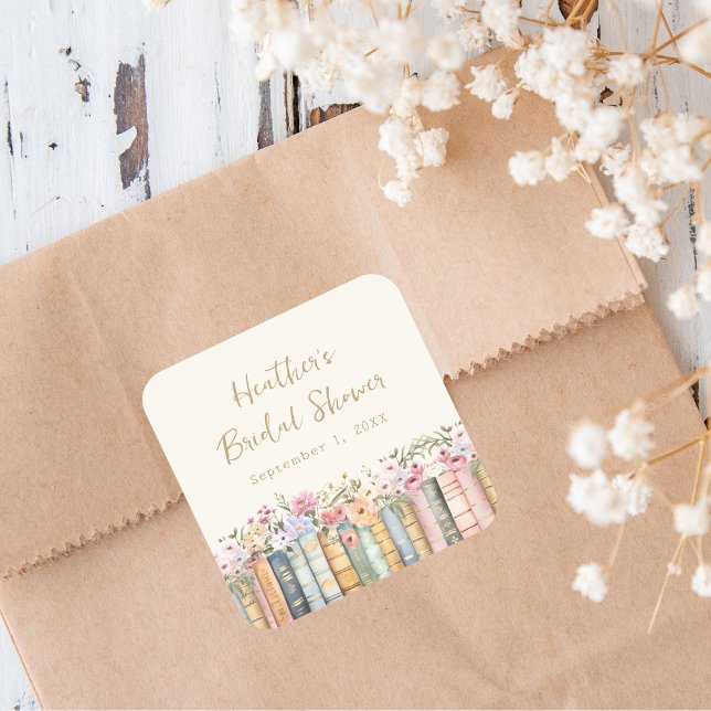 Brautparty-Sticker für Book Theme Quadratischer Aufkleber (Book Theme Bridal Shower Sticker
)