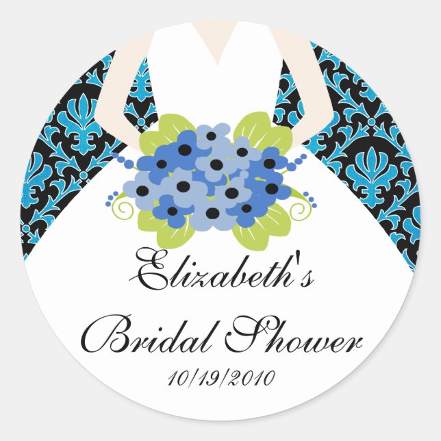 Brautparty Sticker Siegel Damask Royal Blue (Vorderseite)
