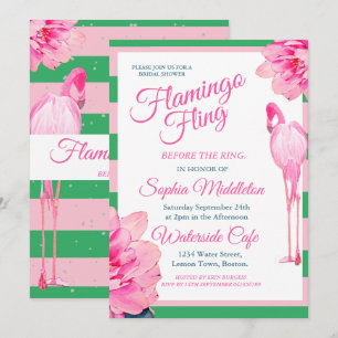 Brautparty Stripe Grün Flamingo Fling Einladung