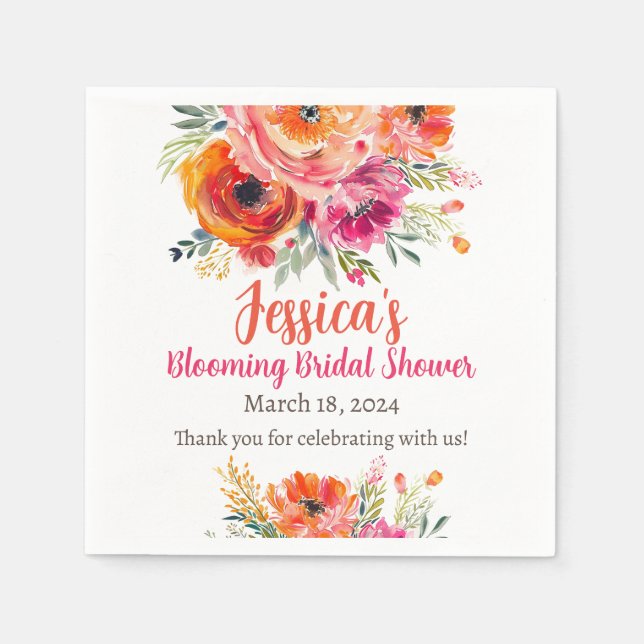 Brautparty Summer Orange und Pink Florals Serviette (Vorderseite)