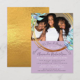 Brautparty Sweet 16. Foto Lavende Gold Floral Einladung