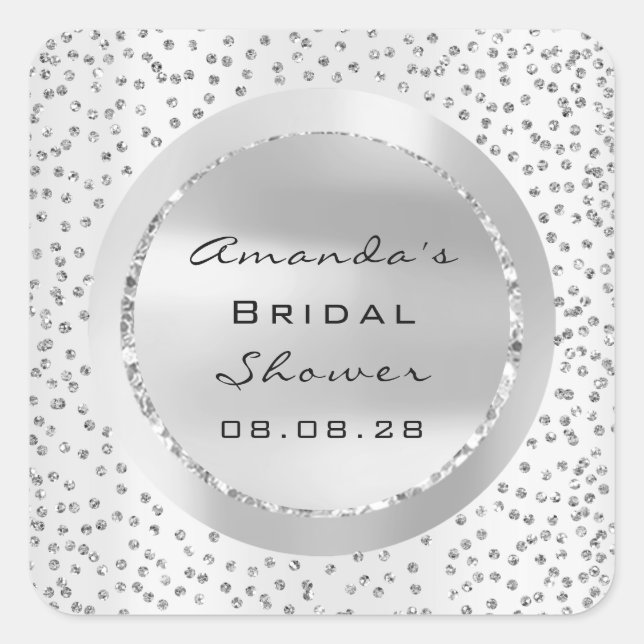 Brautparty Sweet 16. Glitzer Gray Confetti Sil Quadratischer Aufkleber (Vorderseite)