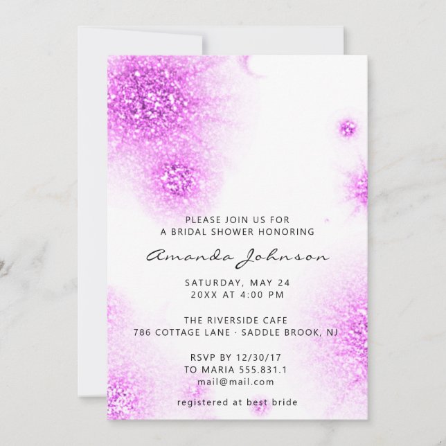 Brautparty Sweet 16. Glitzer Pink White Abstra Einladung (Vorderseite)