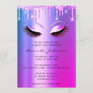 Brautparty Sweet 16. Glitzer Rosa Augen Tropfen Einladung