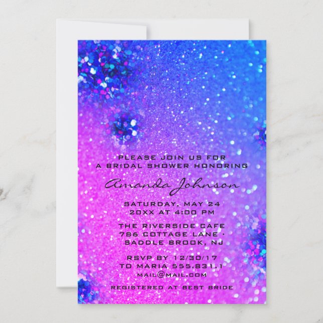 Brautparty Sweet 16. Holographic Glitzer Blue Einladung (Vorderseite)