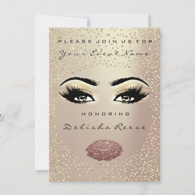 Brautparty Sweet 16. Kiss Makeup Rose Gold Einladung (Vorderseite)